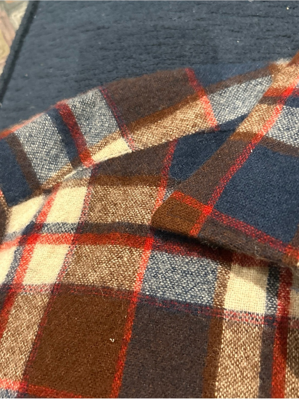 Ely Cattleman Navy Lined Wool Shirt Jacket with Brown Plaid Trim - Picture 8 of 8